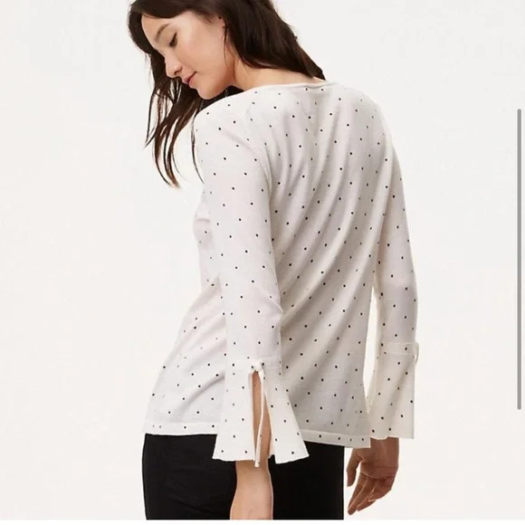 Ann Taylor small polka dot bell sleeve sweater cardigan black white work career - Picture 5 of 5